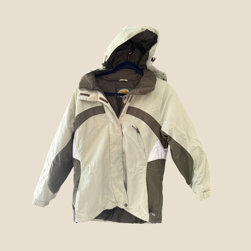 Cabelas Womens Sage Green Colorblock Hooded Winter Jacket Medium Insulated